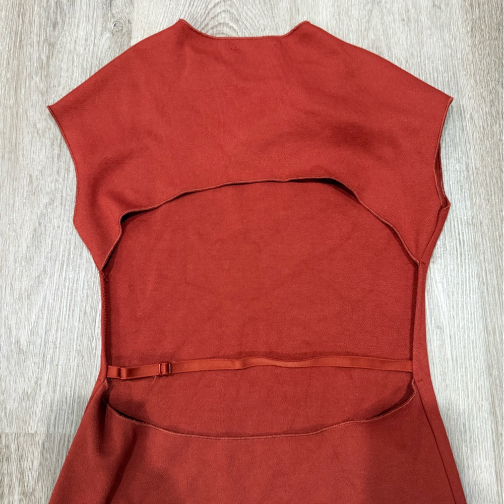 Zara Burnt Orange Stretch Knit Open Back Mini Dress Size M - Picture 5 of 6